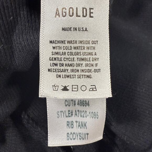 Agolde Black Ribbed High Neck Tank Bodysuit Women’s Large USA Made Stretch - Picture 6 of 9